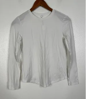 Lululemon Love Long Sleeve Shirt White Pima Cotton Crewneck LW3EYHS Size 0 thumbnail 1