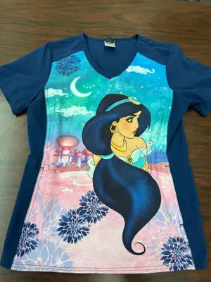Disney Jasmine V-Neck Scrub Top with Pockets Size Small thumbnail 1