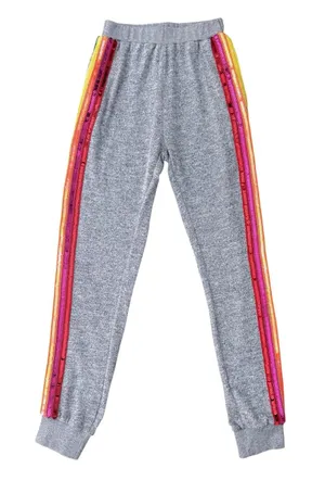 Lola And The Boys Heather Grey Rainbow Sequins Crew Neck Joggers Knit Set Small thumbnail 1