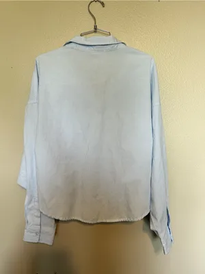 Princess Polly Pale Blue Striped Relaxed Coastal Button-Down Shirt Size 6 thumbnail 3