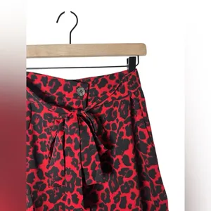 NWT‎ Nasty Gal IVIVI Red Black Leopard Tie Waist Ruffle Mini Skirt L thumbnail 3