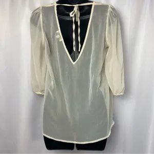 Altar'd State Cream Ivory Sheer Floral Lace Top Scoop Neck Size Medium‎ V Back thumbnail 4