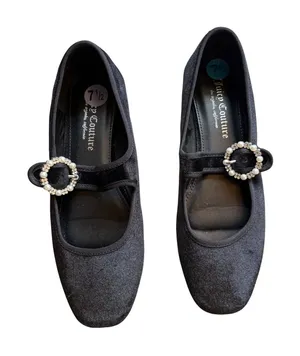 Juicy Couture Black Velvet Mary Jane Pearl Rhinestone Buckle Flats 7.5 thumbnail 1