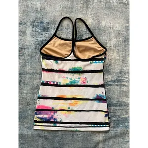 Lululemon Splatter Stripe Black White Multi Power Y Tank Top Size 4 thumbnail 4