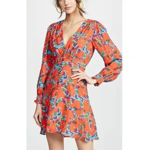 Saloni Eve Mini Dress Tangerine Sweetpeas‎ Chiffon Viscose Smock V Neck Size 0 thumbnail 4