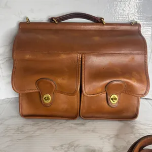 Coach kensington satchel briefcase Leather Messenger Brown bag front pockets thumbnail 2