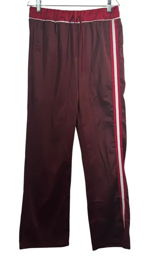 Coca-Cola Track Pants Small Burgundy Red Side Stripe‎ Wide Leg Logo Lounge thumbnail 1