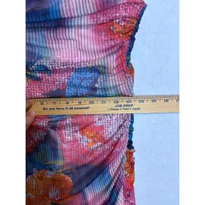 Anthropologie The Soleil Slim Strapless Ruched Mesh Midi‎ Dress Pink Abstract thumbnail 10