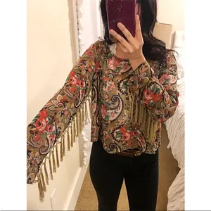 Boho-Chic Cotton Candy Paisley Fringe Top – Size Large thumbnail 6