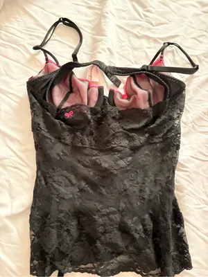 Victoria's Secret Black Lace Bustier with Hot Pink Cups thumbnail 4
