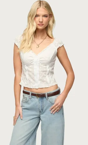 brand new edikted button up ruffle top xs with tags thumbnail 1