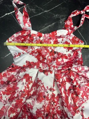 Source Unknown White Red Floral Mini Dress XS Tie Strap Sweetheart Summer Flowy Cute thumbnail 8