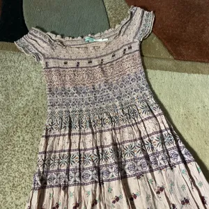 Kimchi Blue Cottagecore Pink Smocked Boho Floral Peasant Midi Dress S OB480474‎ thumbnail 5