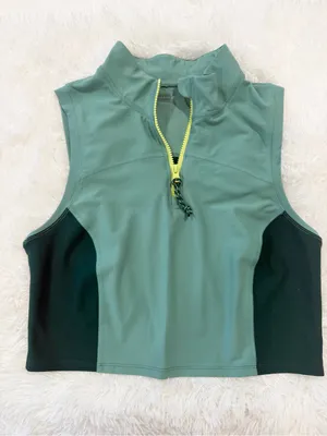 Old Navy PowerSoft Sleeveless Half Zip Crop Top L Green Colorblock Activewear thumbnail 5