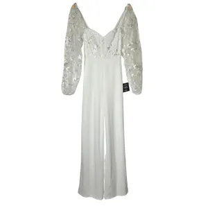Lulus Darling Charisma White Mesh Embroidered Jumpsuit 9J2773 XS Wedding Bridal thumbnail 3