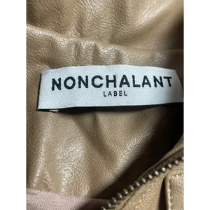 Nonchalant Women's Beige Tan Faux Leather Vegan Full Zip Bomber Jacket Size S thumbnail 5