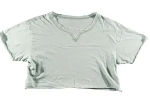 285 | OFFLINE by Aerie Womens Medium Raw Hem V-Neck Cropped T-Shirt‎ Sage Green thumbnail 1