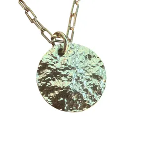 Gold Tone Layered Chain Necklace Herringbone Chain Link Textured Round Pendant thumbnail 2