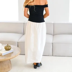 Off Shoulder Dress in classic white and black thumbnail 2