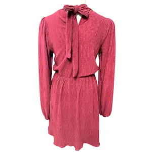 Floret Studios Women's Red Pleated Long Sleeve Mini Dress M NWOT thumbnail 5