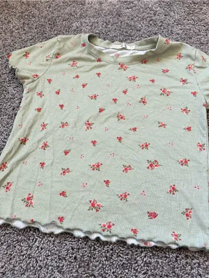 Heart & Hips Sage Green Floral Ribbed Short Sleeve Tee thumbnail 2