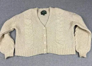 American Eagle Cardigan Sweater Womens XS White Cable Knit Cottage Comfy Fall thumbnail 1