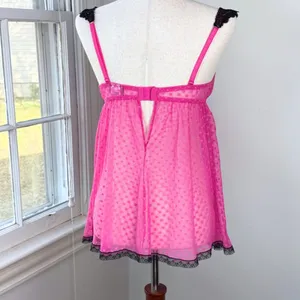 Seductivewear by Cinema Etoile Pink Hearts Babydoll Chemise Black Lace Medium thumbnail 4