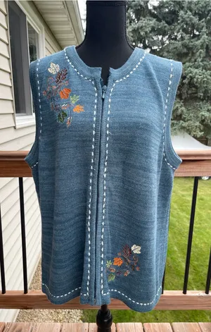 Vtg 90s Blair Womens Sweater Vest Fall Embroidered Full Zip Cottagecore Large thumbnail 1