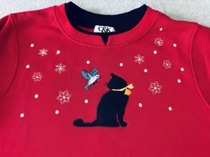 Y2K Sweatshirt C&K Designs Crewneck Cottage Granny Winter Black Cat Snow Medium thumbnail 1