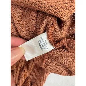 BKE Womens Oversized Thermal Henley Hoodie Rust‎ Brown Waffle Knit L thumbnail 8