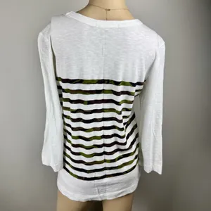 Gap Women's Medium 3/4 Sleeve White Camo Striped Shirt‎ 100% Cotton thumbnail 6