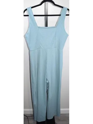 Wild Fable Ribbed Knit Wide Leg Jumpsuit, Sage Blue, Size M thumbnail 2