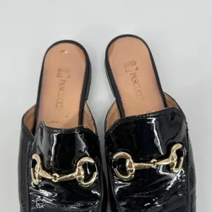 Pascucci Black Patent leather horse bit‎ mules loafers Italy size 37.5 Slides thumbnail 5