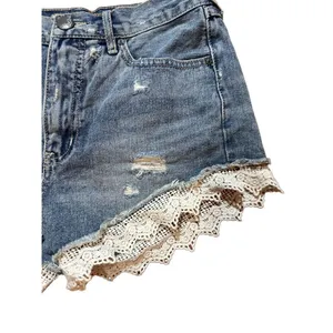 Free People Lacey Cut Off Denim Jean Shorts Distressed Light Blue Faded thumbnail 9