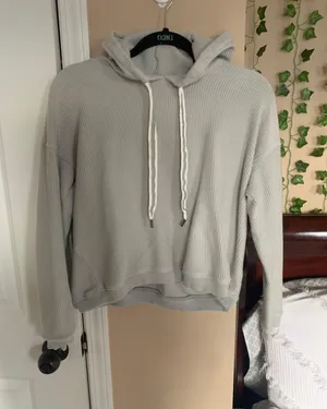Aerie Sage Green Cropped Ribbed Hoodie thumbnail 2