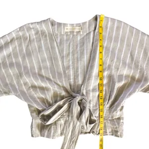 Happy x Nature Beige Tan Striped Linen Blouse Women’s Top Size Small thumbnail 5