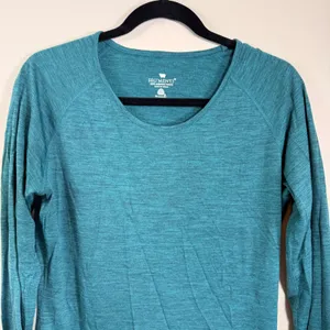 Segments Womens Merino Wool Long Sleeve Base Layer Top Teal Green Heathered L thumbnail 3