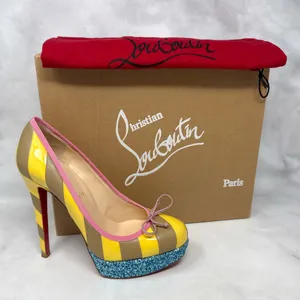 Christian Louboutin Foraine 140 Bow Striped Leather Glitter Platform Pumps Heels thumbnail 2