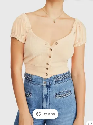 Free People shirt Puff-Sleeve Button Sz L thumbnail 3