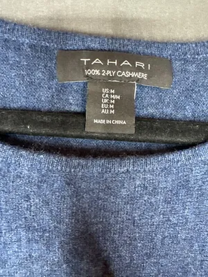 Tahari Women’s M 100% 2-Ply Cashmere Sweater Blue Dolman Relaxed Pullover thumbnail 2