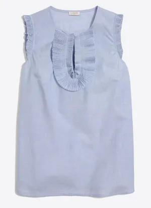 J.Crew Womens Light Blue‎ Pleated Ruffle Sleeveless Blouse Top Size 2 thumbnail 1