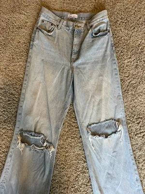 ZARA Light Wash Wide Leg High Waisted Ripped Jeans thumbnail 4