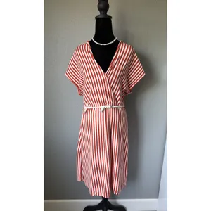 Anthropologie Saturday Sunday Red White Striped Wrap Dress Rope Tie Size S thumbnail 2