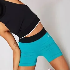 Free People Prajna Happiness shorts Textured Stretch Biker Teal Ribbed Bike Cozy thumbnail 2