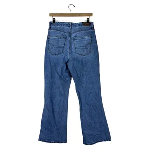 American Eagle Curvy 90s Bootcut Solid Denim Jeans Blue Split Hem Size 6 Short thumbnail 5