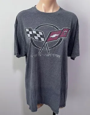 Corvette General Motors Car Flag Racing Graphic T-shirt Large Gray thumbnail 1