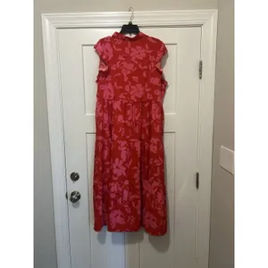 Shein Pink Red Floral Flutter Sleeve V-Neck Maxi Dress Ruffle Modest Size 1XL thumbnail 5