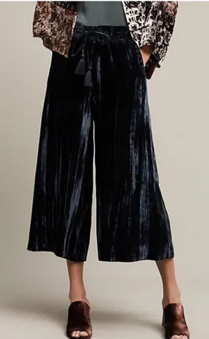 Anthropologie Hei Hei Blue velvet wide leg culottes size XS READ thumbnail 1