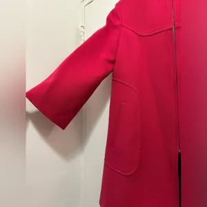 Zara Collarless Magenta Swing Coat Jacket Medium perfect for spring thumbnail 3