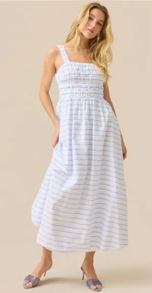 Altar'd State Florence Striped Maxi Dress Blue White Smocked Size Medium NWOT thumbnail 1